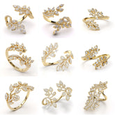 LR_001 : Creative Concept, 650+ Ladies Ring – Vine-Wrapped Leaves & Pear Clusters: A Lush Collection of Botanical White Diamond Cuff Rings
